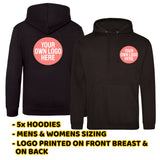 5x Black Hoodies with Front Pocket and Back Print Deal - Front and Back Print