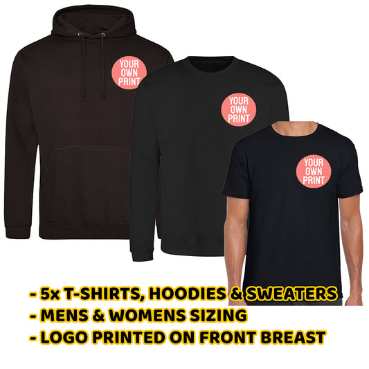 5x Black T-Shirts, Sweaters and Hoodies with Front Pocket Print Deal - Front Print