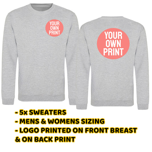 5 X Grey Sweaters with Front Pocket and Back Print Deal - Front and Back Print