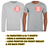 5x Grey Sweaters & T-Shirts - Front & Back Print