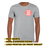 10x Grey T-Shirts with Front Pocket Print Deal - Front Print