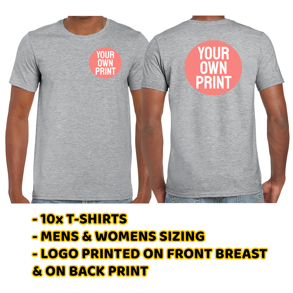 10x Grey T-Shirts with Front Pocket and Back Print Deal - Front and Back Print