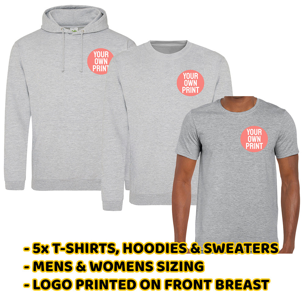 5x Grey T-shirts, Hoodies & Sweaters - Front Print