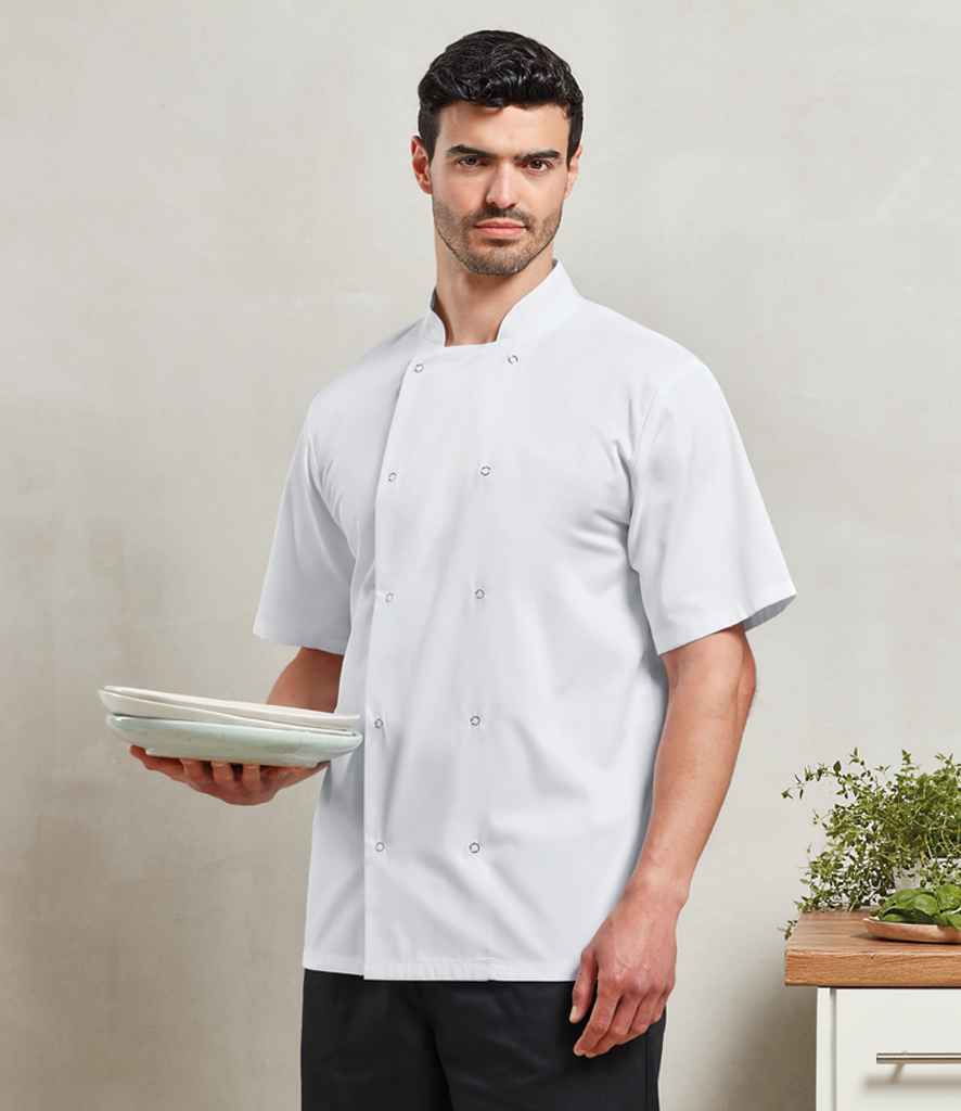 Premier Unisex Short Sleeve Stud Front Chef's Jacket - PR664