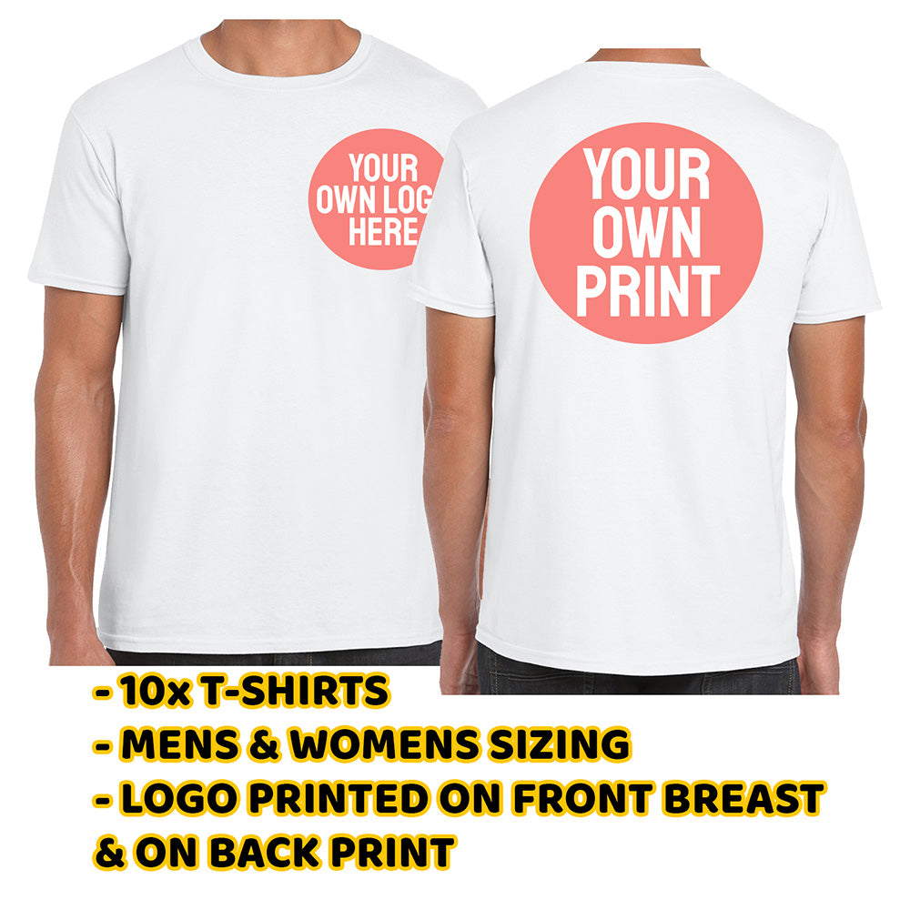 10x White T-Shirts with Front Pocket and Back Print Deal - Front and Back Print