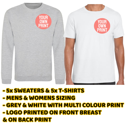 5x Grey Sweaters & White T-Shirts Deal - Front Print