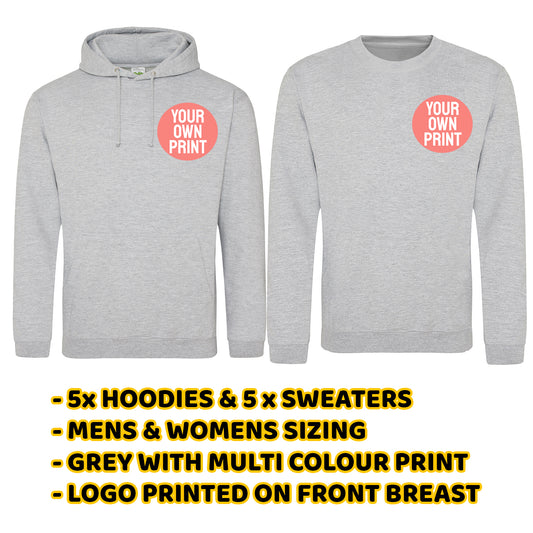 5x Grey Hoodies & Sweaters - Front Print