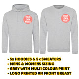 5x Grey Hoodies & Sweaters - Front Print