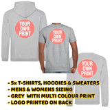 5x Grey T-shirts, Hoodies & Sweaters - Back Print