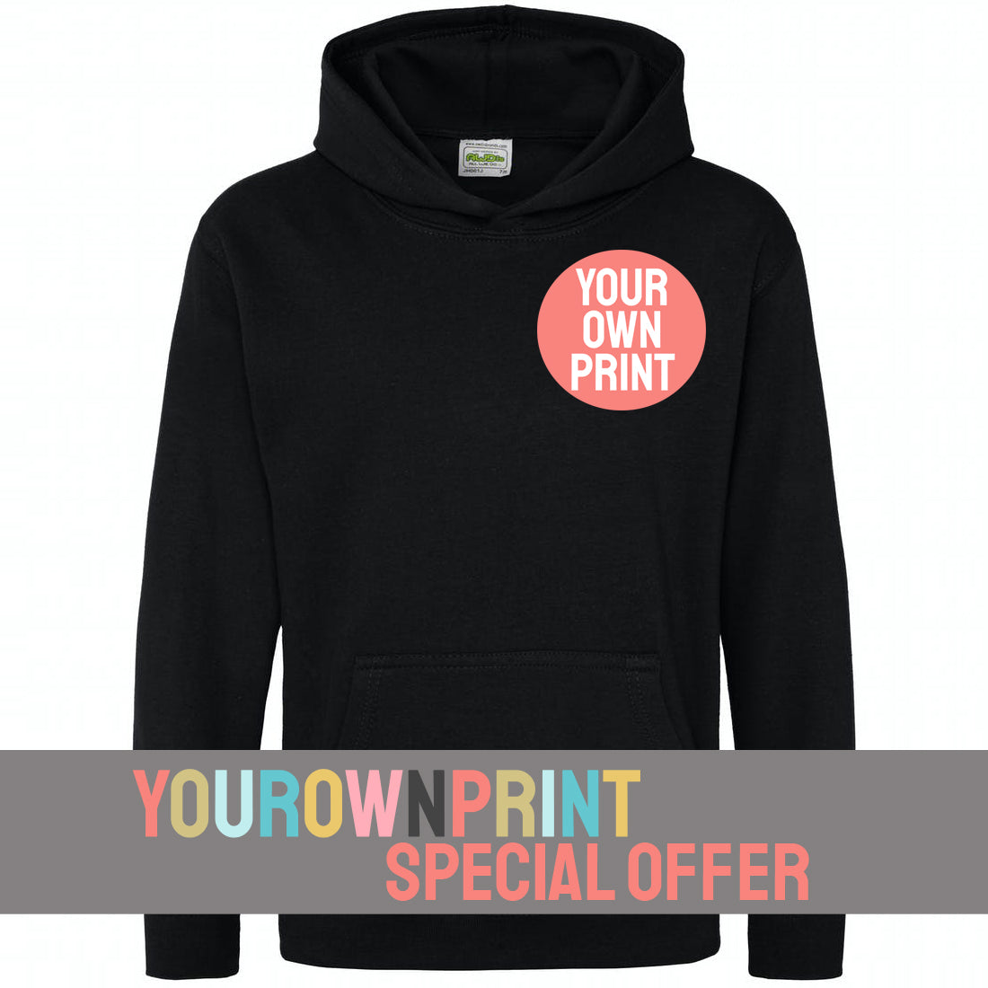 YourOwnPrint Special - Kids Hoodie - One Colour Print - Breast Print OFFER