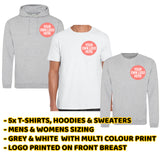 5x White T-shirts, Grey Hoodies & Grey Sweaters - Front Print